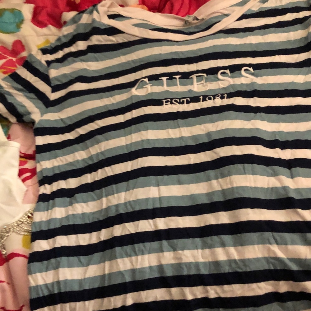 Guess Kids Blue and White Striped Tee